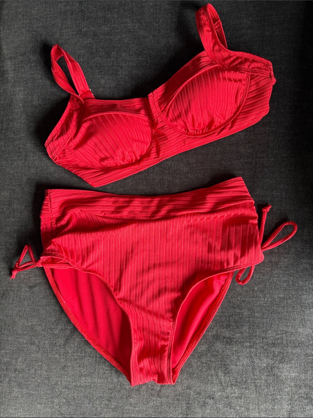 Red Ribbed Two-Piece Bikini Set